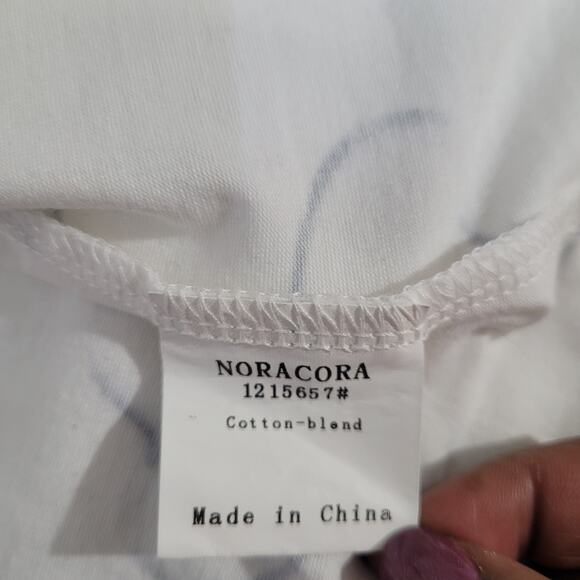 NORACORA Womens White Gray Stripe Heart V-Neck Crochet Long Sleeve Top Size L - Picture 8 of 9